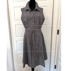 Sharagano Charcoal Button-Down Midi Dress